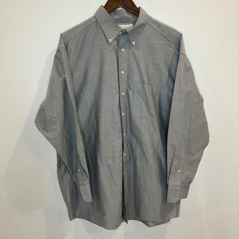 Gold Label Roundtree & Yorke Gray Cotton Oxford Non-Iron Shirt 16.5 33